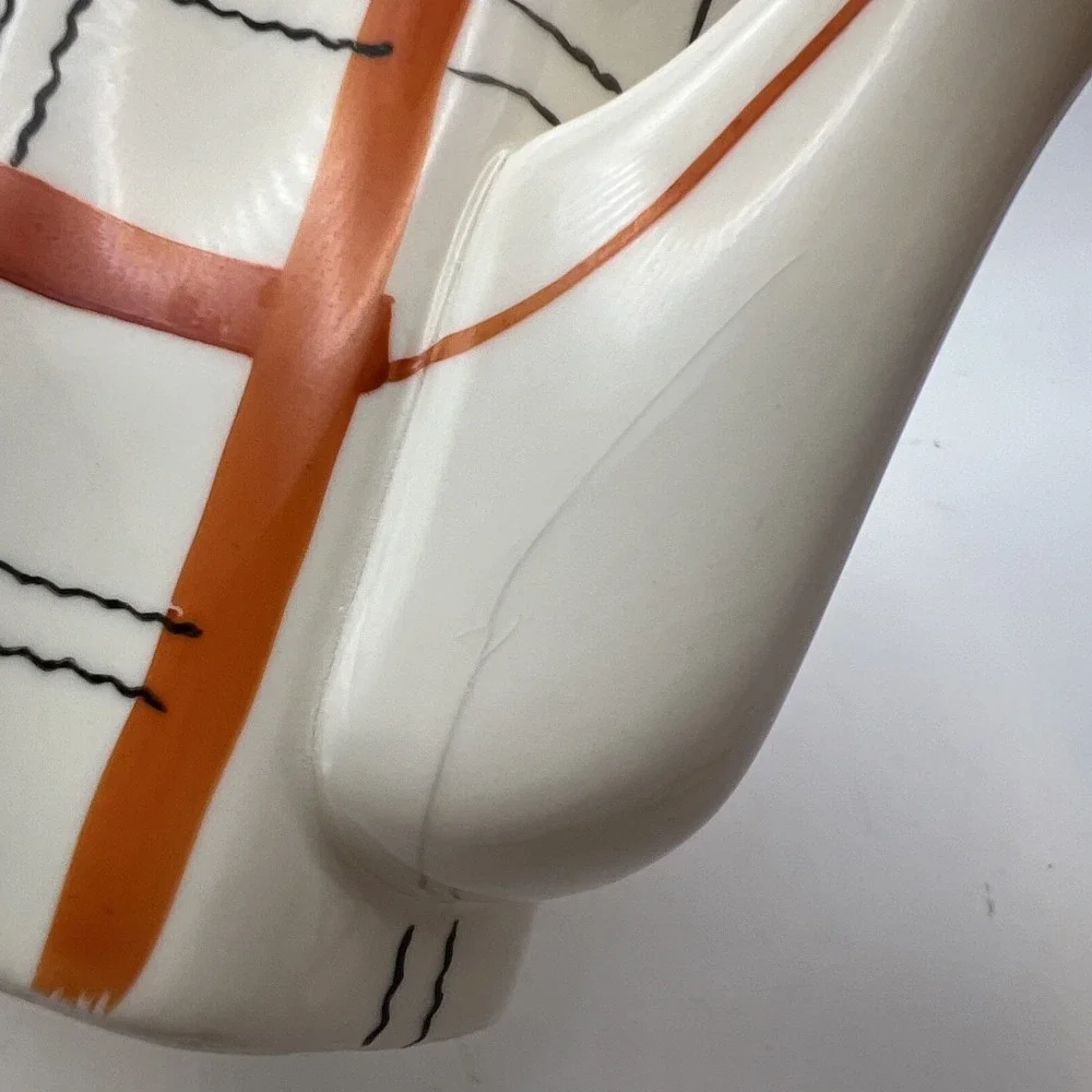 Vtg Gold Castle Japan Plaid Teapot Art Deco Orange Windowpane Check Spout Crack